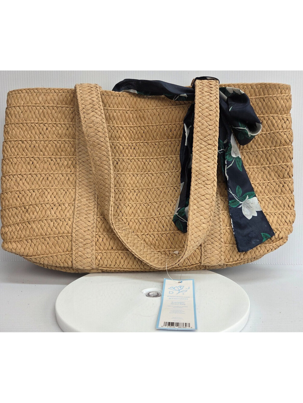 Draper James Everyday Straw Bag NWT Woven Tote Floral Scarf Lined Beach Purse